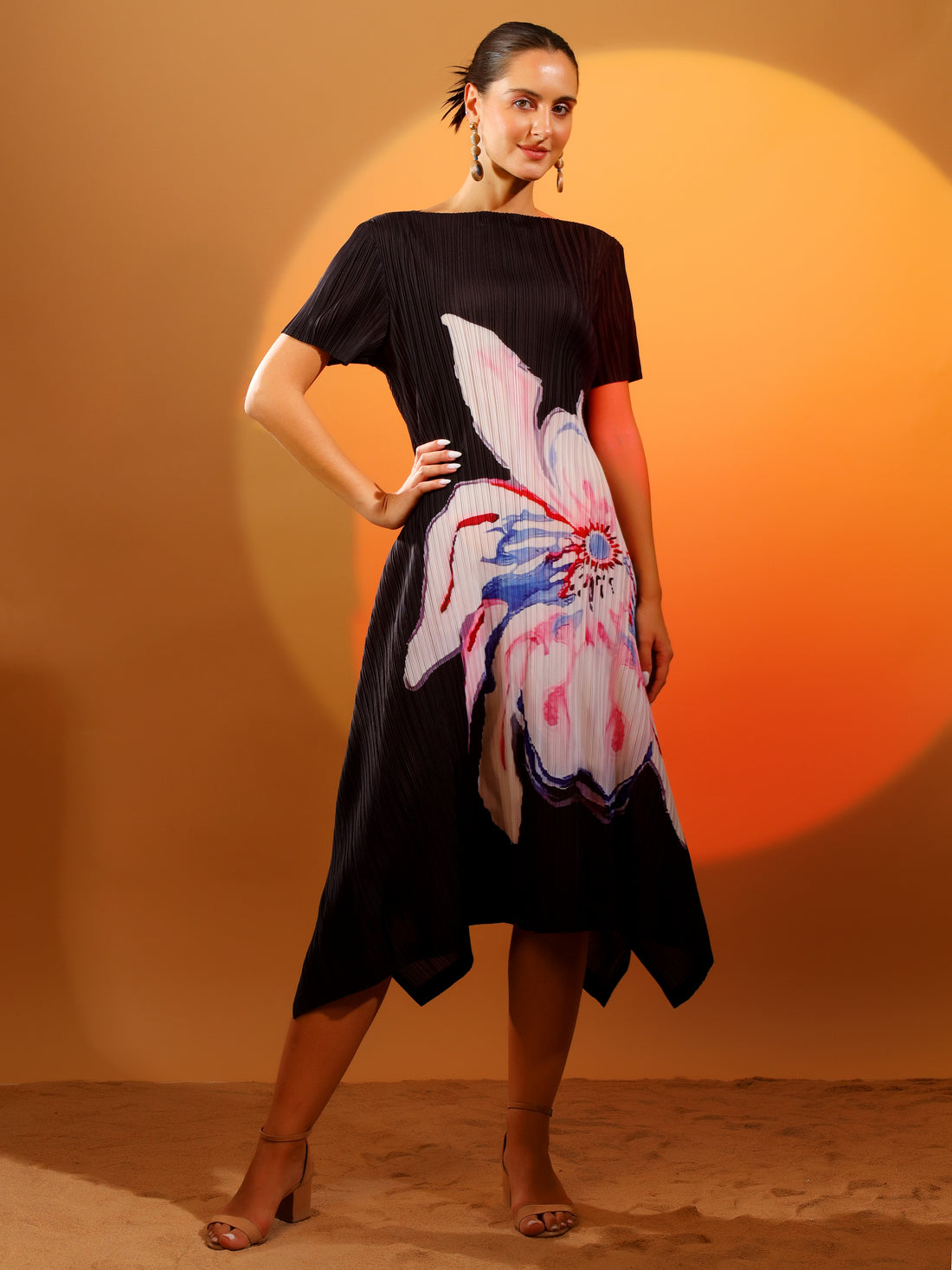 Coral Pleated Dress