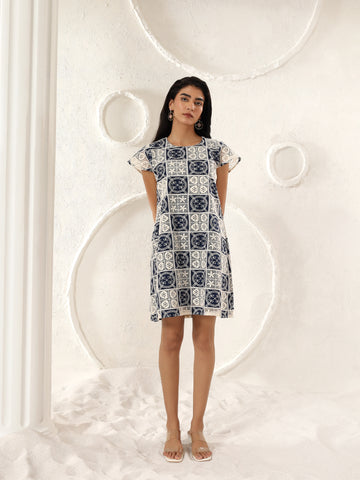 Indigo Mosaic Shift Dress