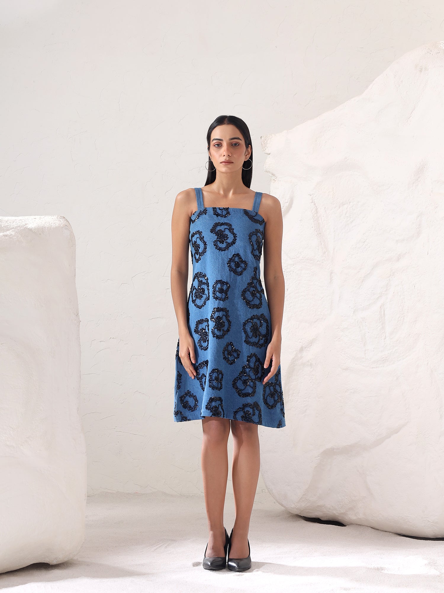 white christmas dresses Denim Short Sequins Suspenders Casual Dress – ARCANA ARCHIVE main image 1