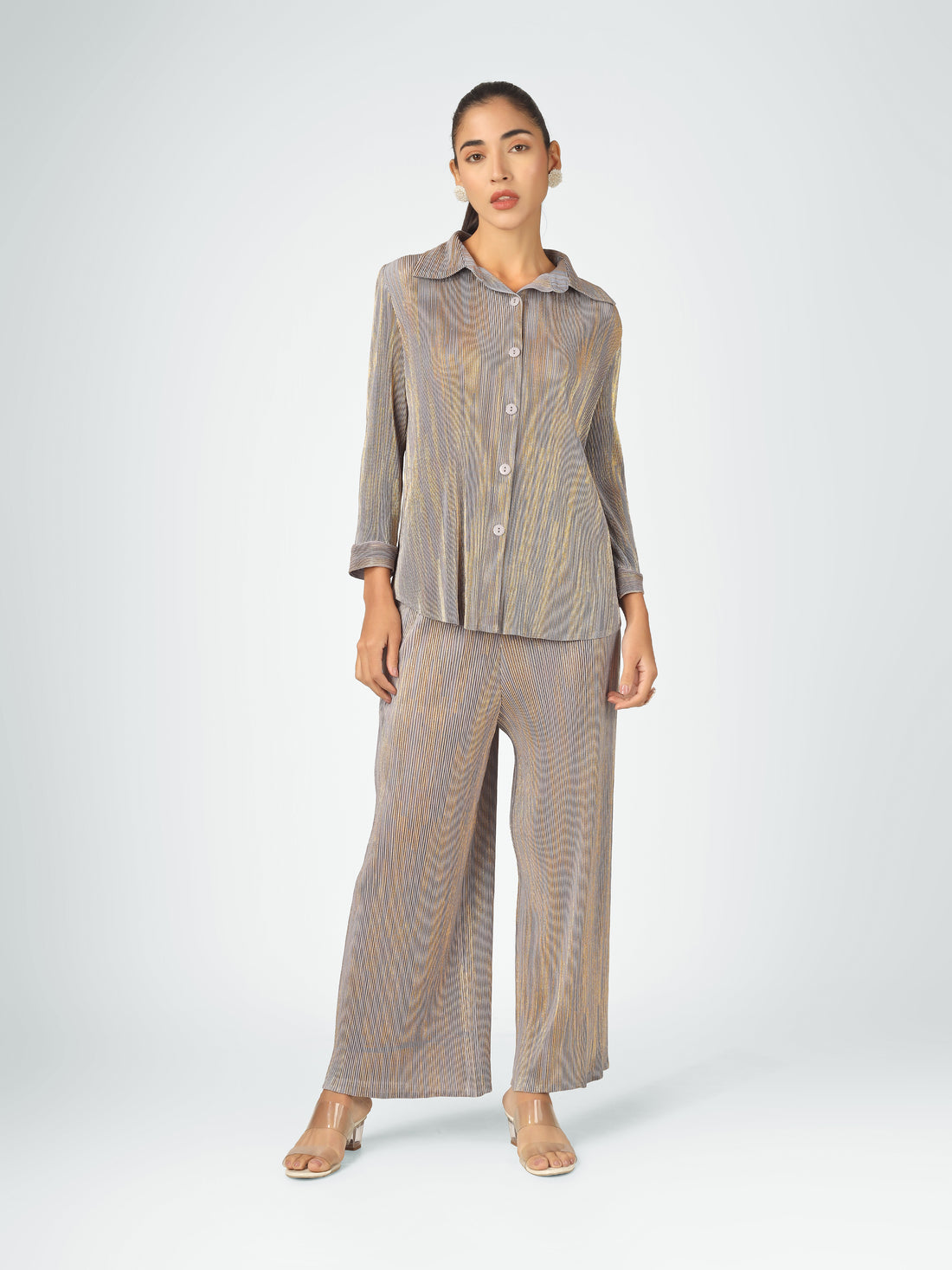 Elen Metallic Pleated Co-ord Set