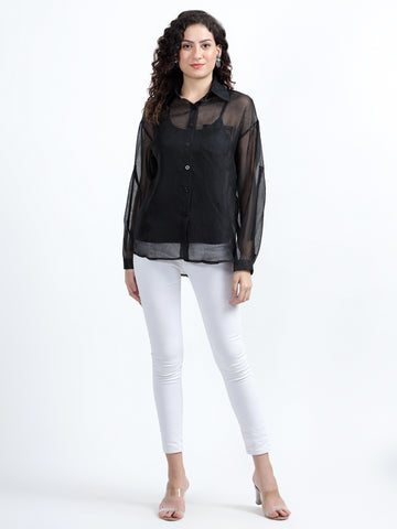 Triya-Sheer Metallic Silk Shirt