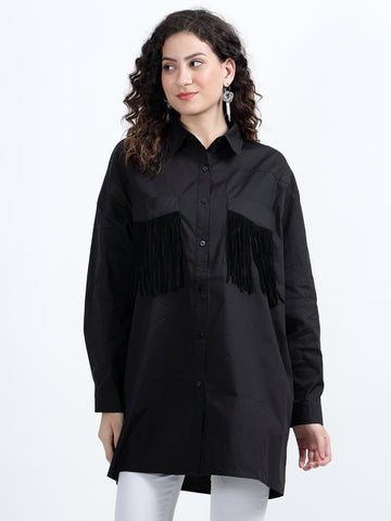 Claire- Fringe Cotton Long Top-Free Size