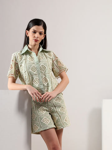 Meadow Breeze – Cutwork Shirt & Shorts Coord