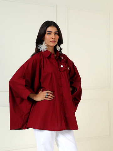 Denim Bloom Shirt In Maroon