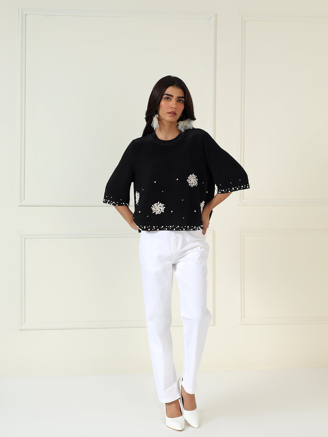 Bloom Embellished Top in Black