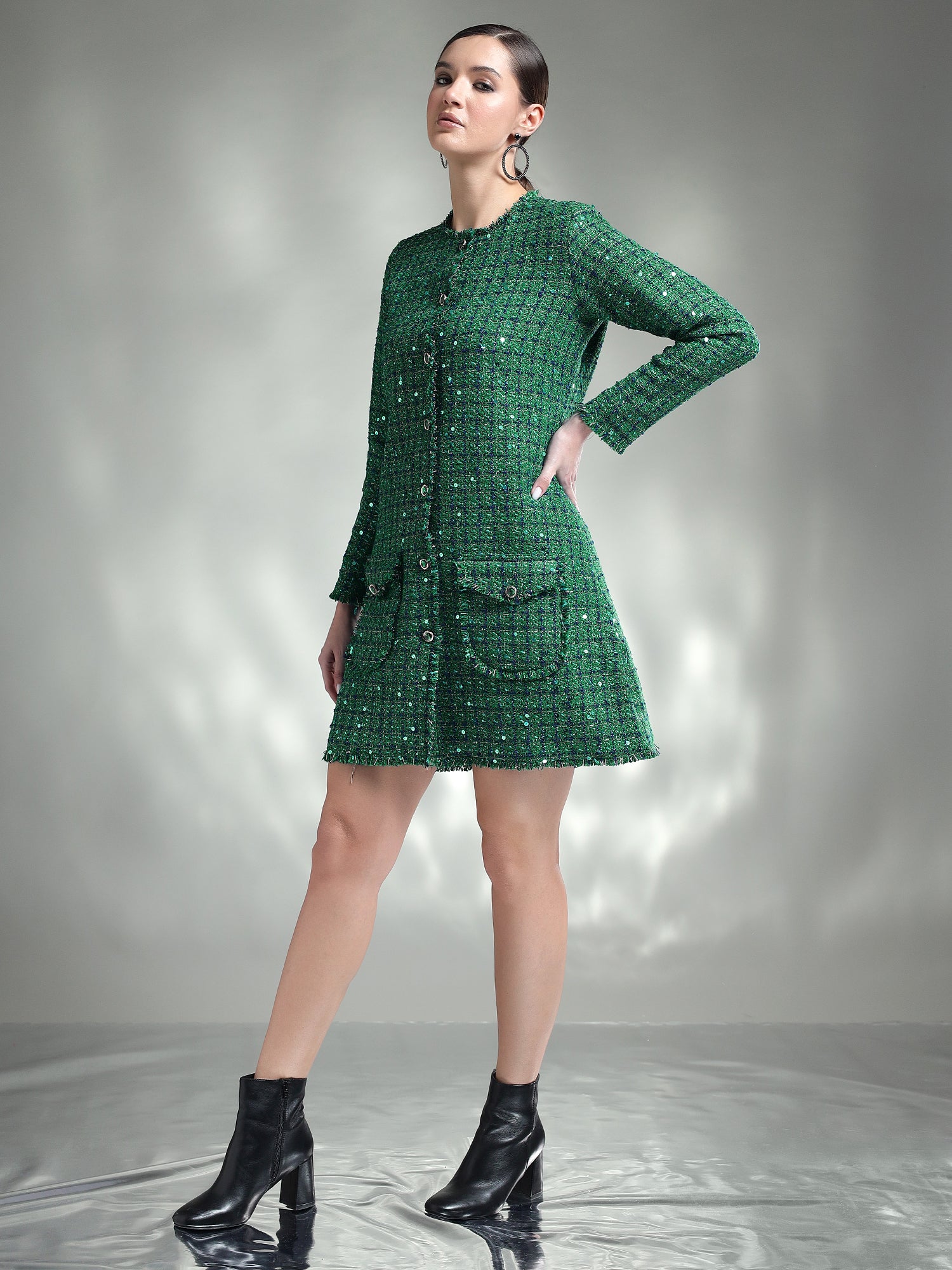 Green tweed Dress