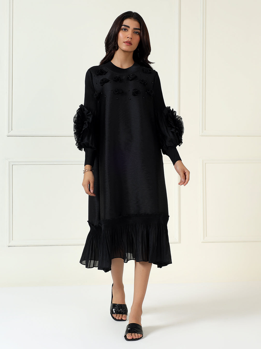 Rosette Dress in Black