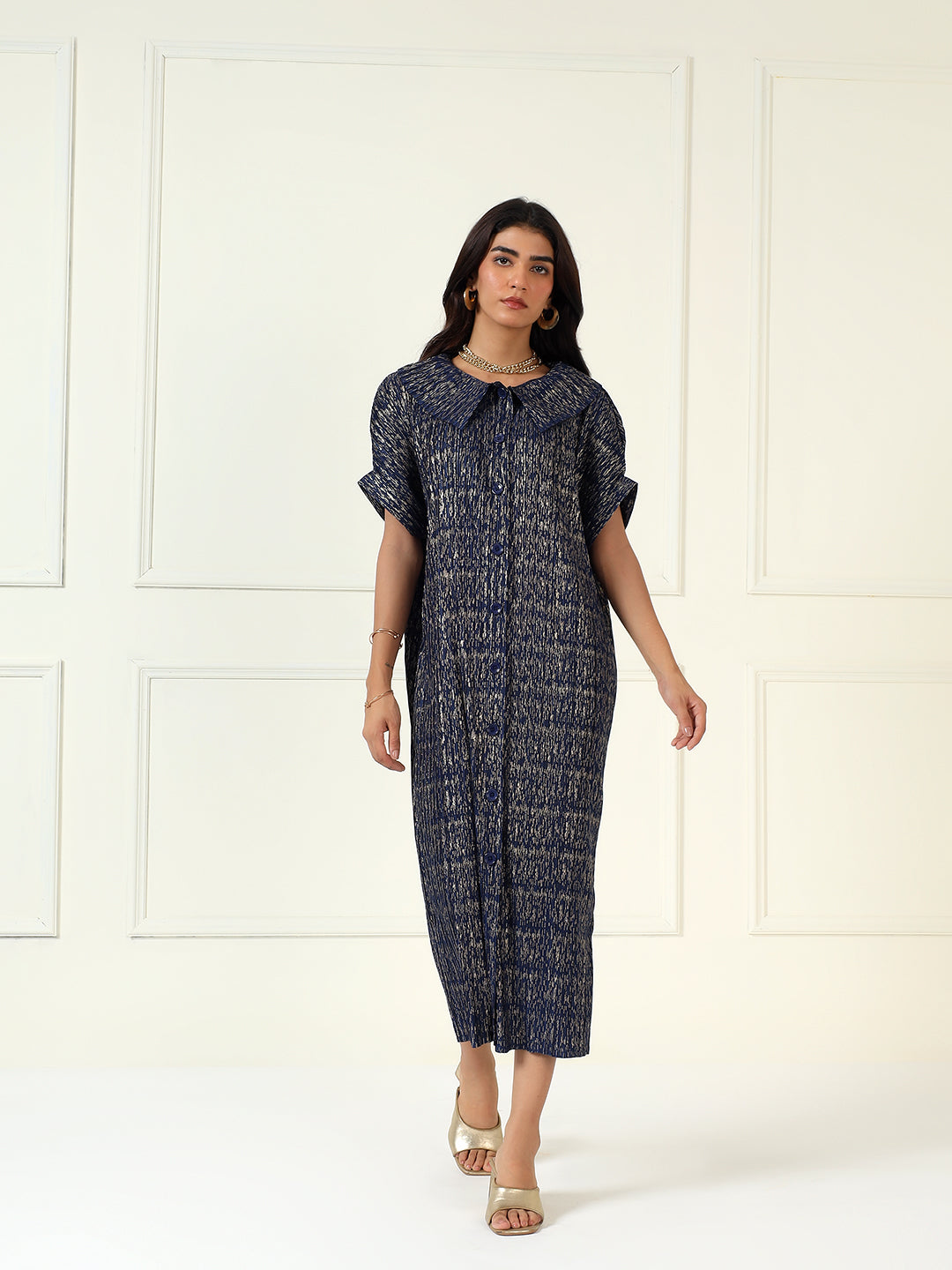 Luxeline Metallic Dress in Blue