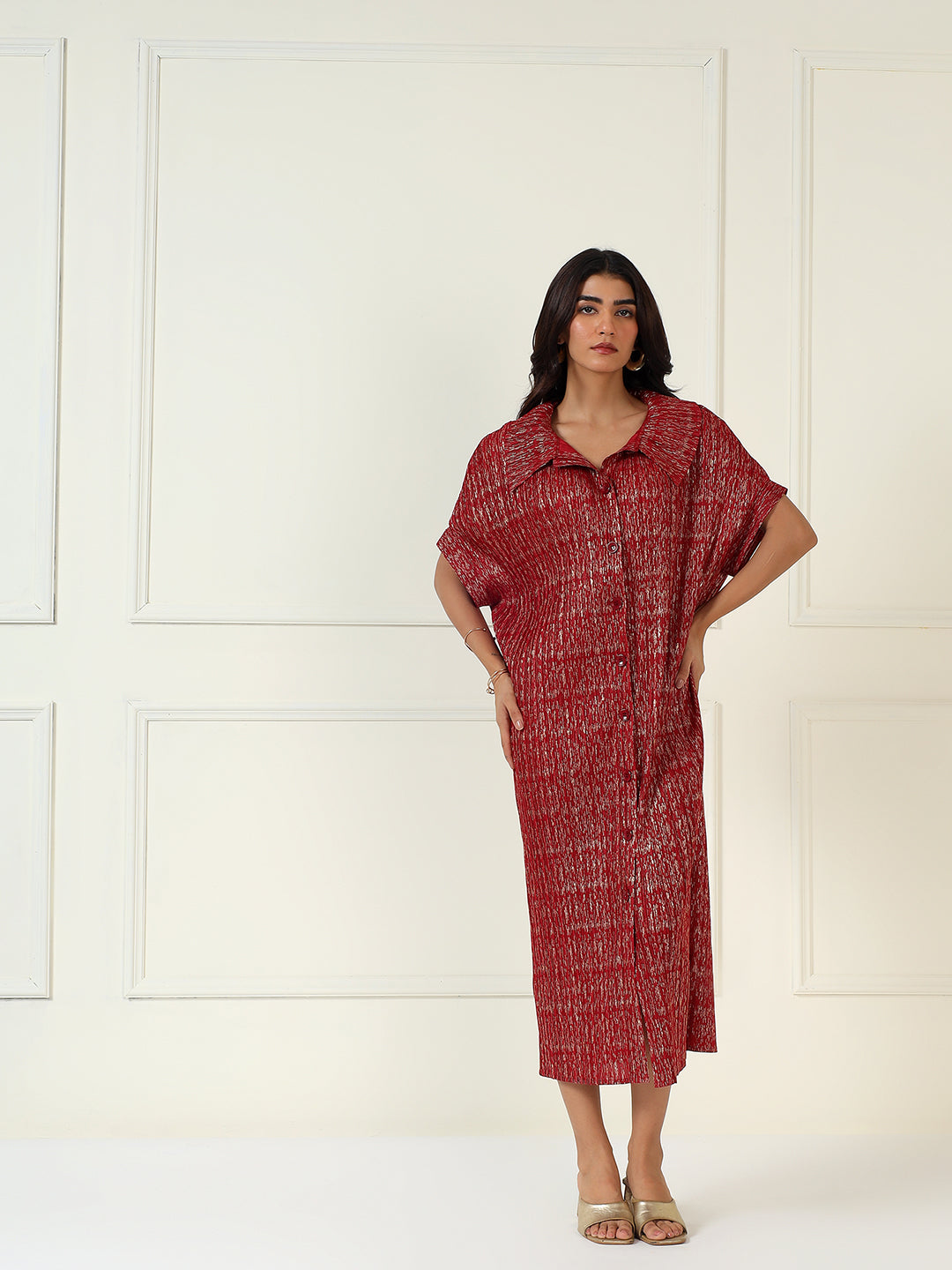 Luxeline Metallic Dress in Red