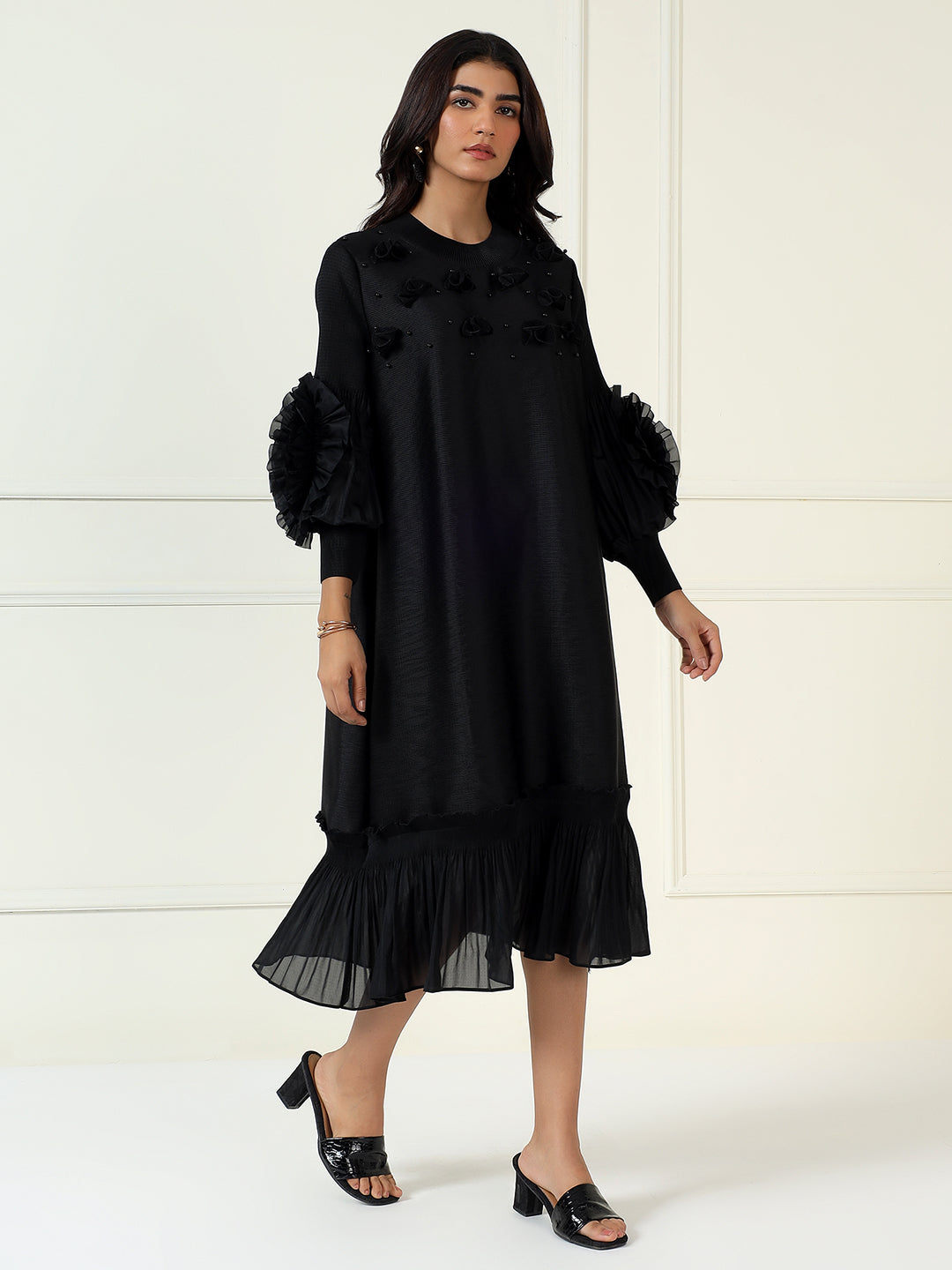 Rosette Dress in Black