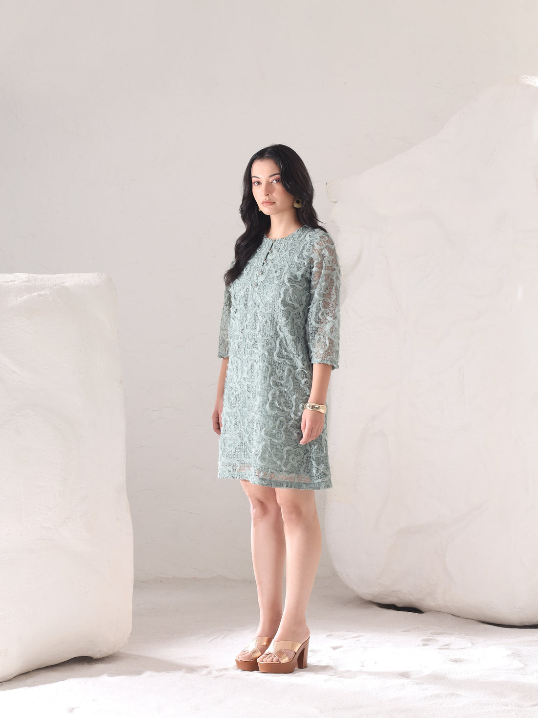 Sage Embroidered Lace Dress