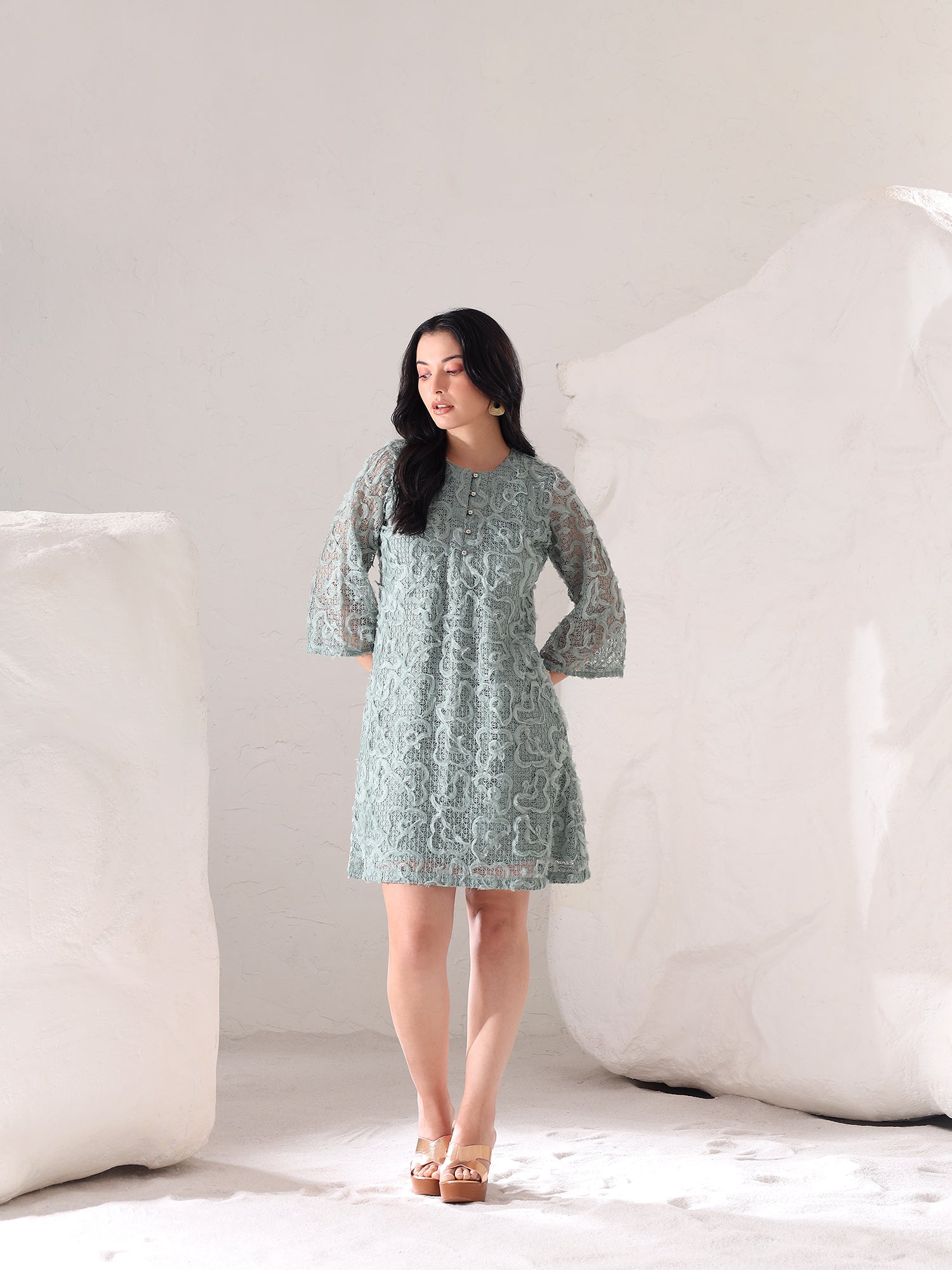 Sage Embroidered Lace Dress