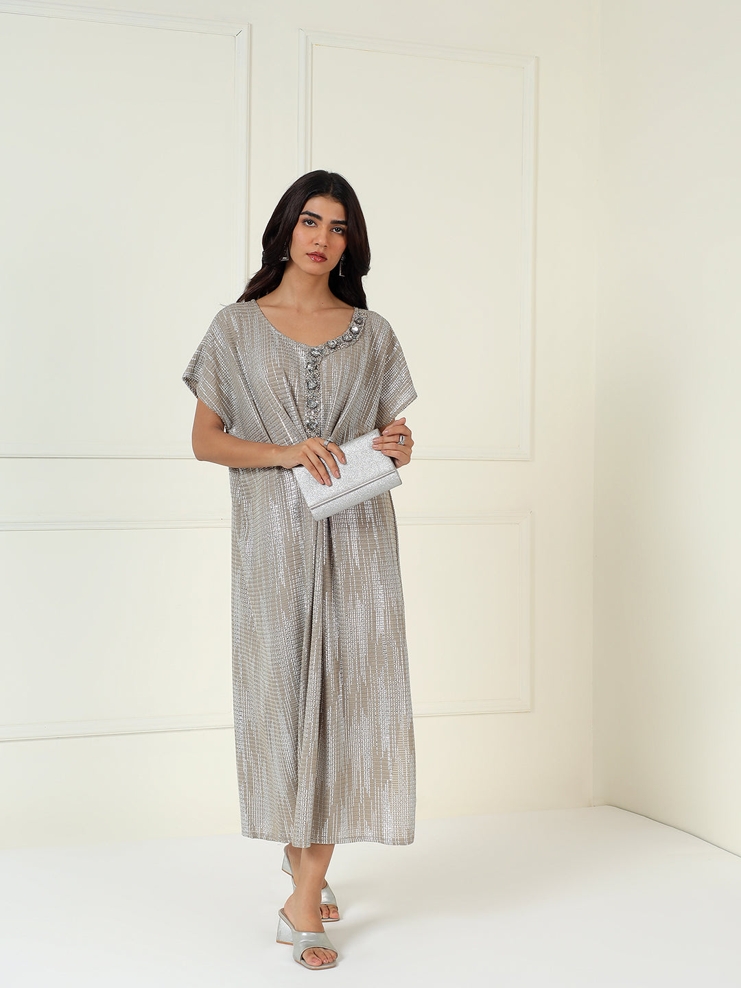 Celeste Metallic Kaftan Dress