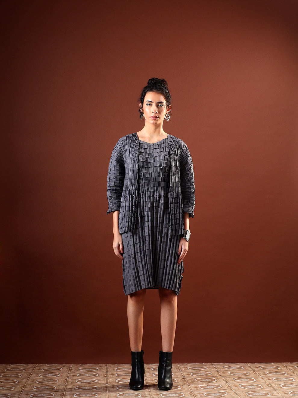 Axis Textured Dress with Shrug