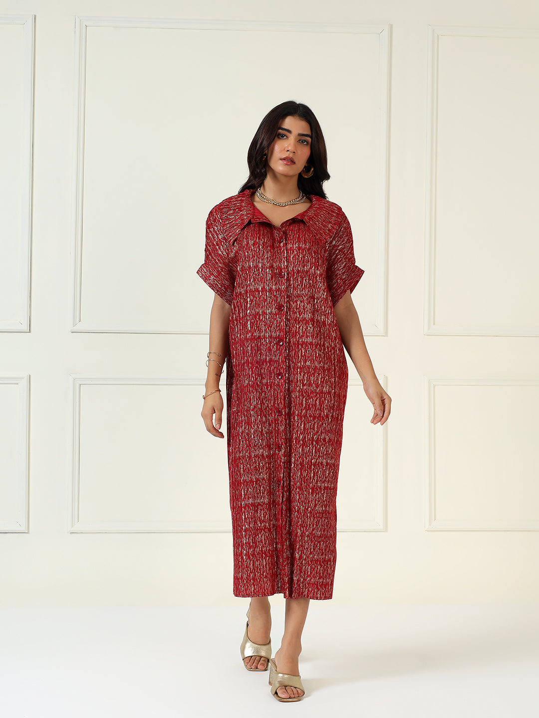 Luxeline Metallic Dress in Red