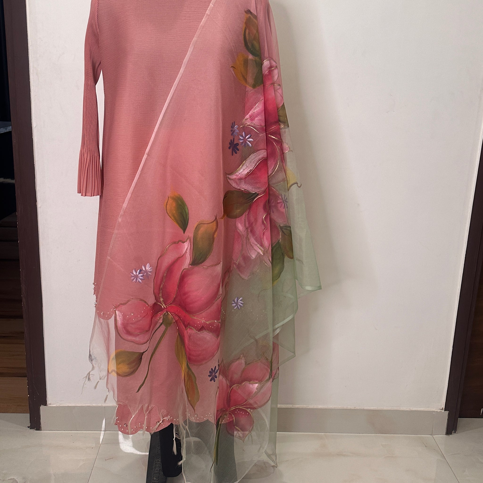 Zoe co-ord set with hand painted organza Dupatta