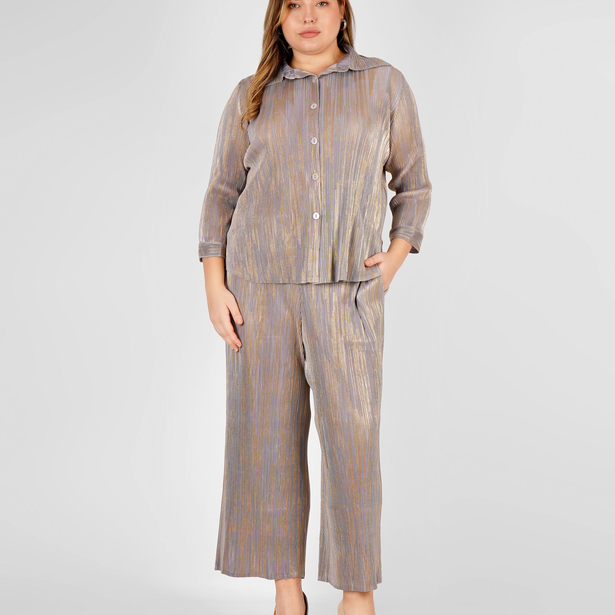 Elen Metallic Pleated Co-ord Set