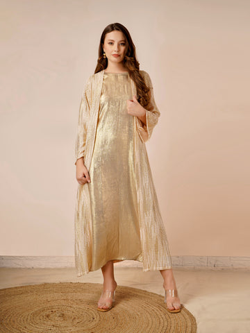 Rayon Jacket Dress In Gold Color