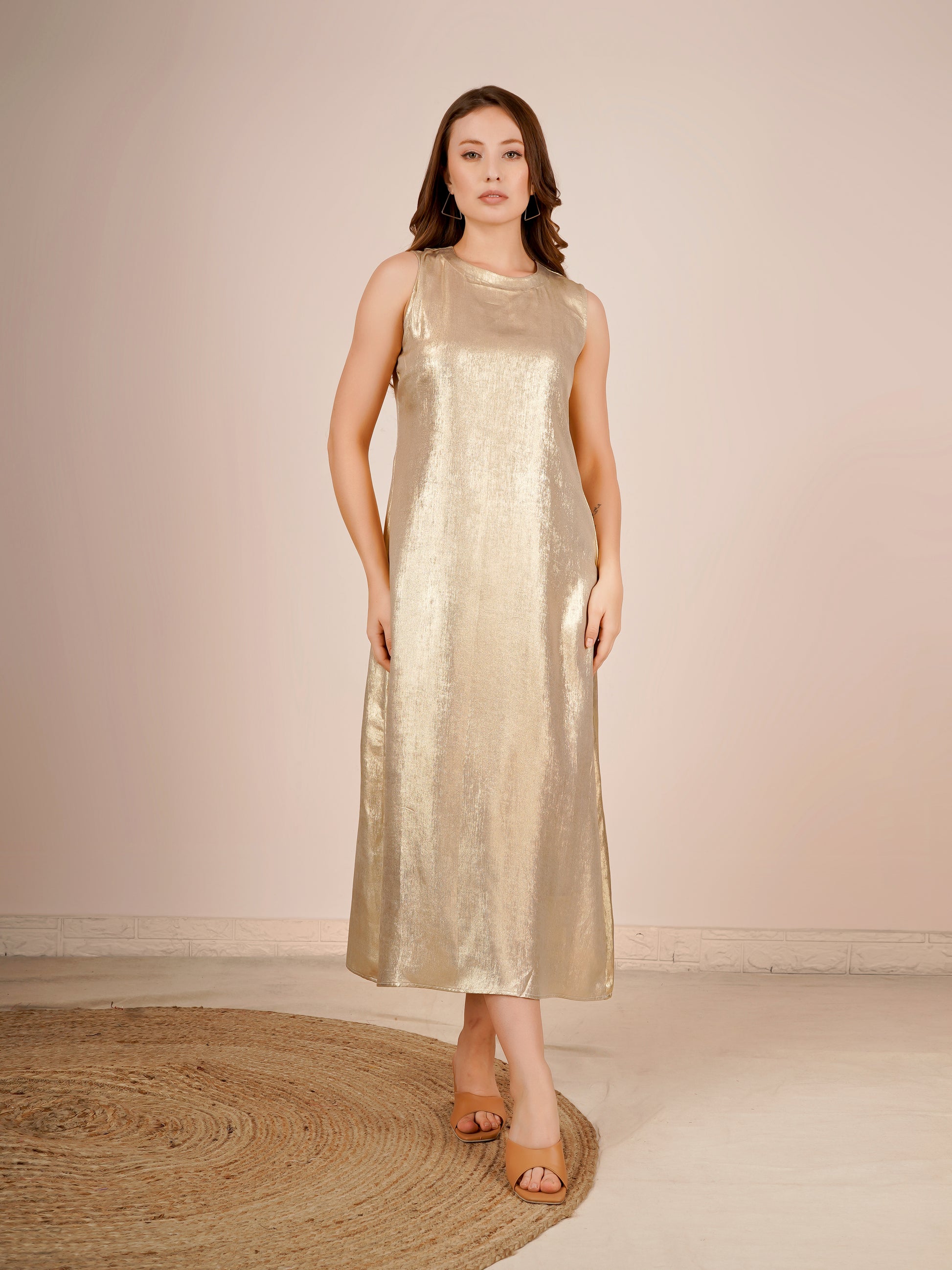 Rayon Jacket Dress in Gold with Shimmer Inner and Metallic Jacket Rayon Jacket Dress in Gold with Shimmer Inner and Metallic Jacket