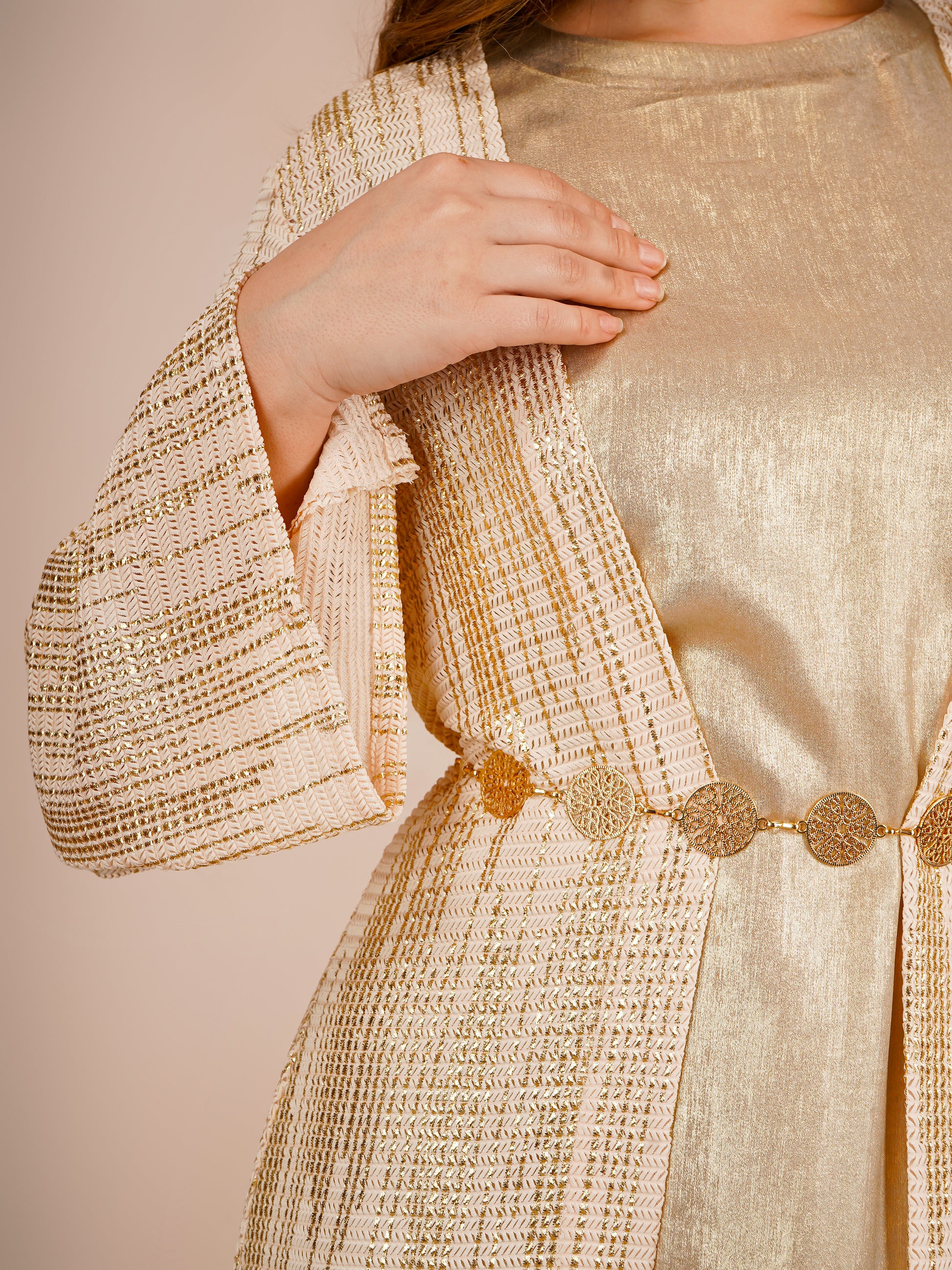 Rayon Jacket Dress in Gold with Shimmer Inner and Metallic Jacket Rayon Jacket Dress in Gold with Shimmer Inner and Metallic Jacket