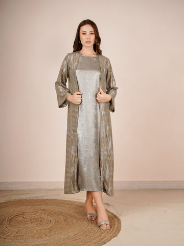 Rayon Jacket Dress In Silver Color