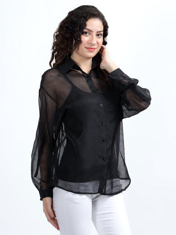 Triya-Sheer Metallic Silk Shirt