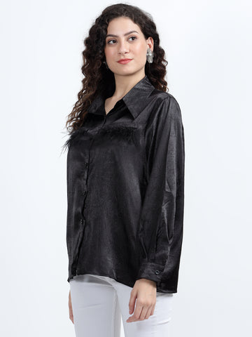 Naira- Metallic Shine With Feather Detail Top