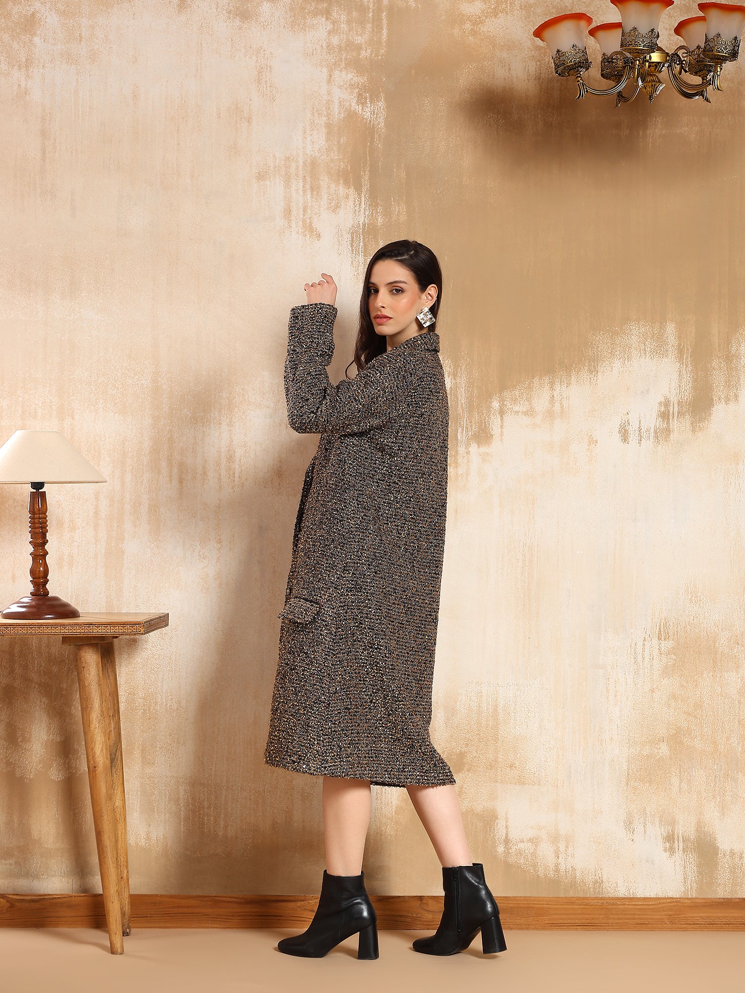 Buy Blair Golden Tweed Coat for Women | Onto By Aanchal