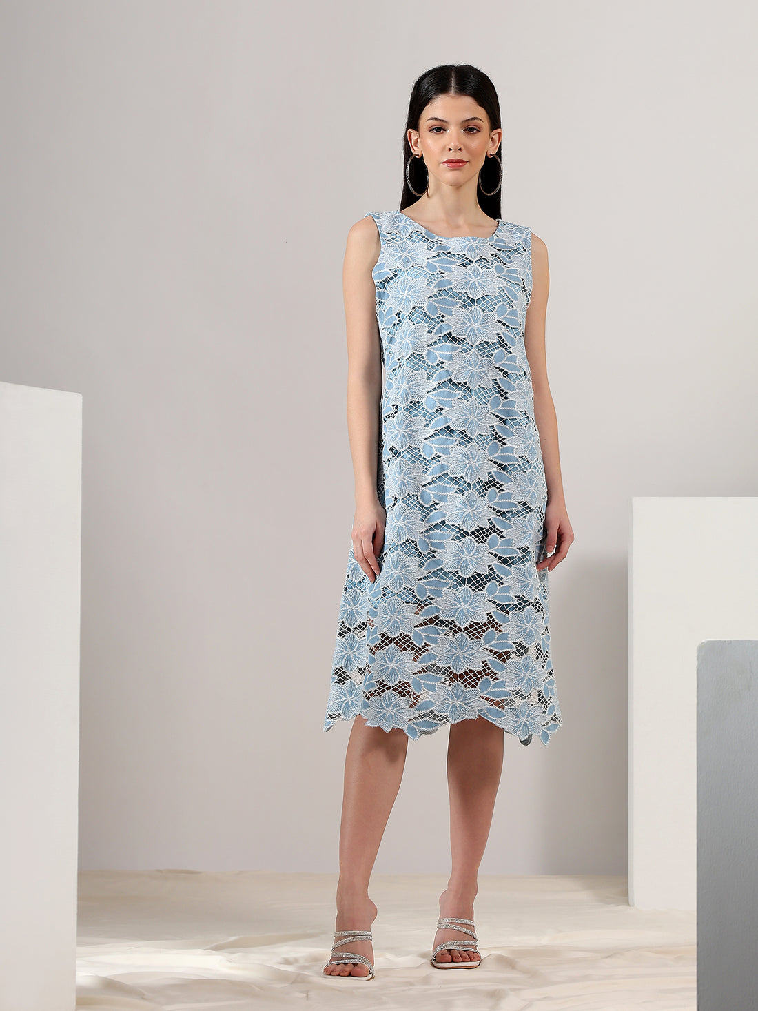 Ethereal Bloom – Sky Blue Cutwork Dress