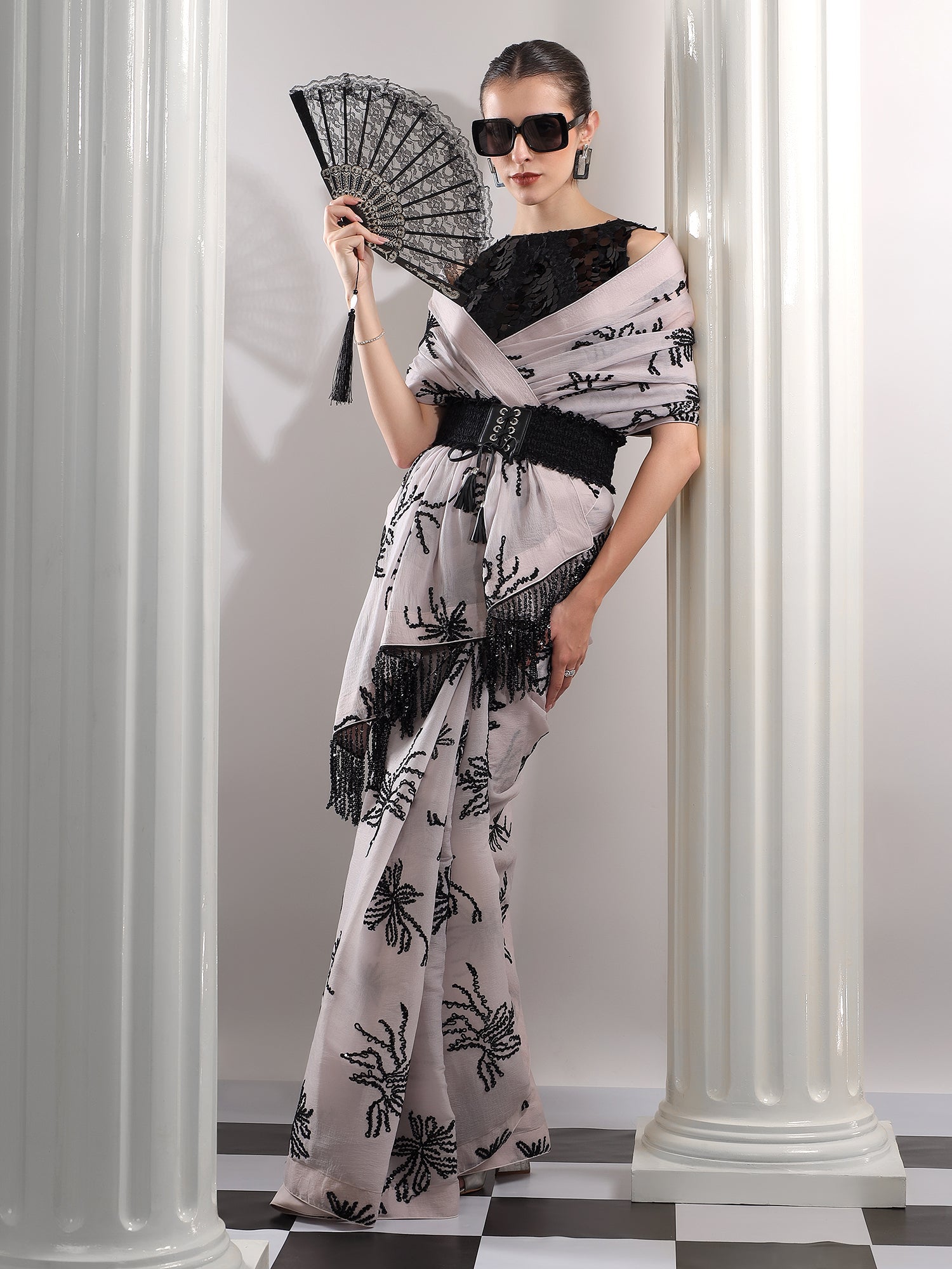 Silver Noir Bloom Saree