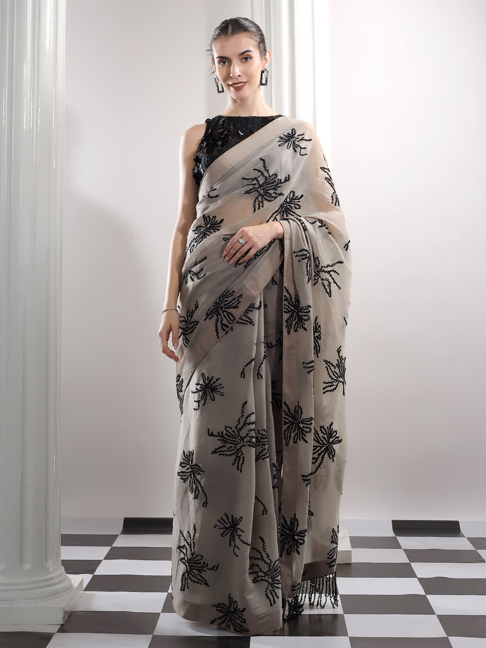 Mocha Noir Bloom Saree
