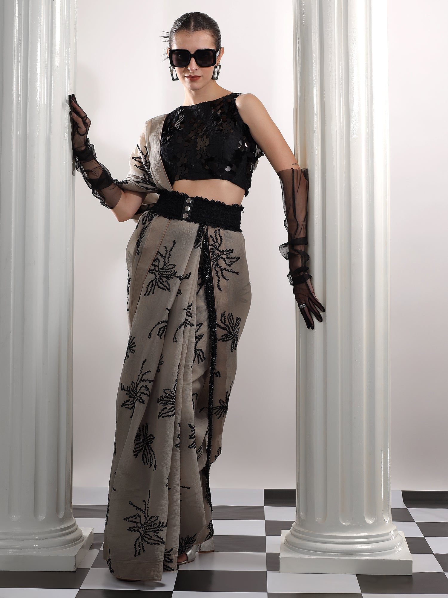 Mocha Noir Bloom Saree