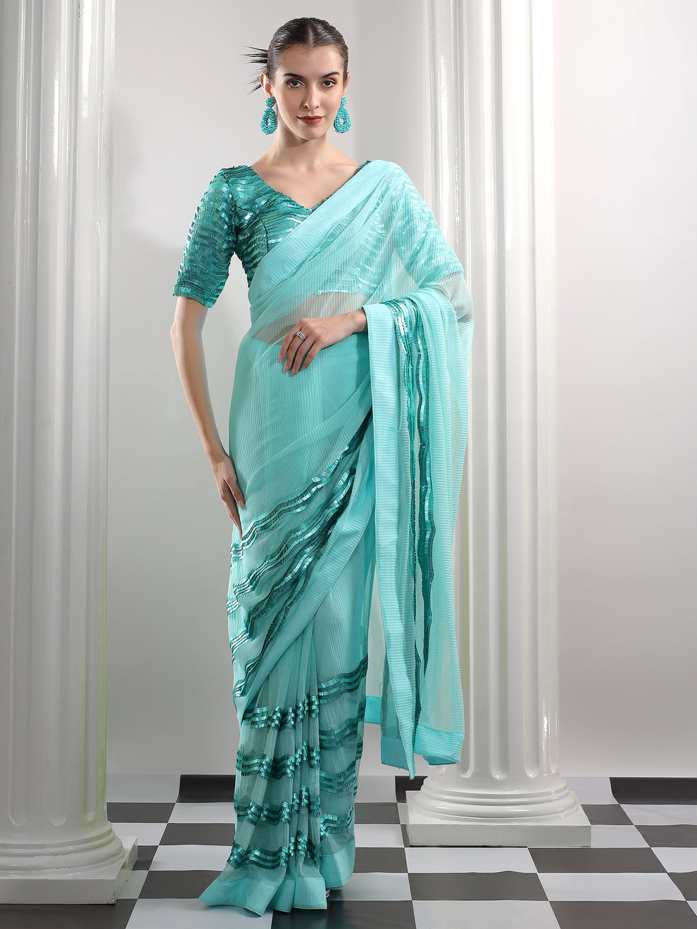 Aqua Glimmer Saree