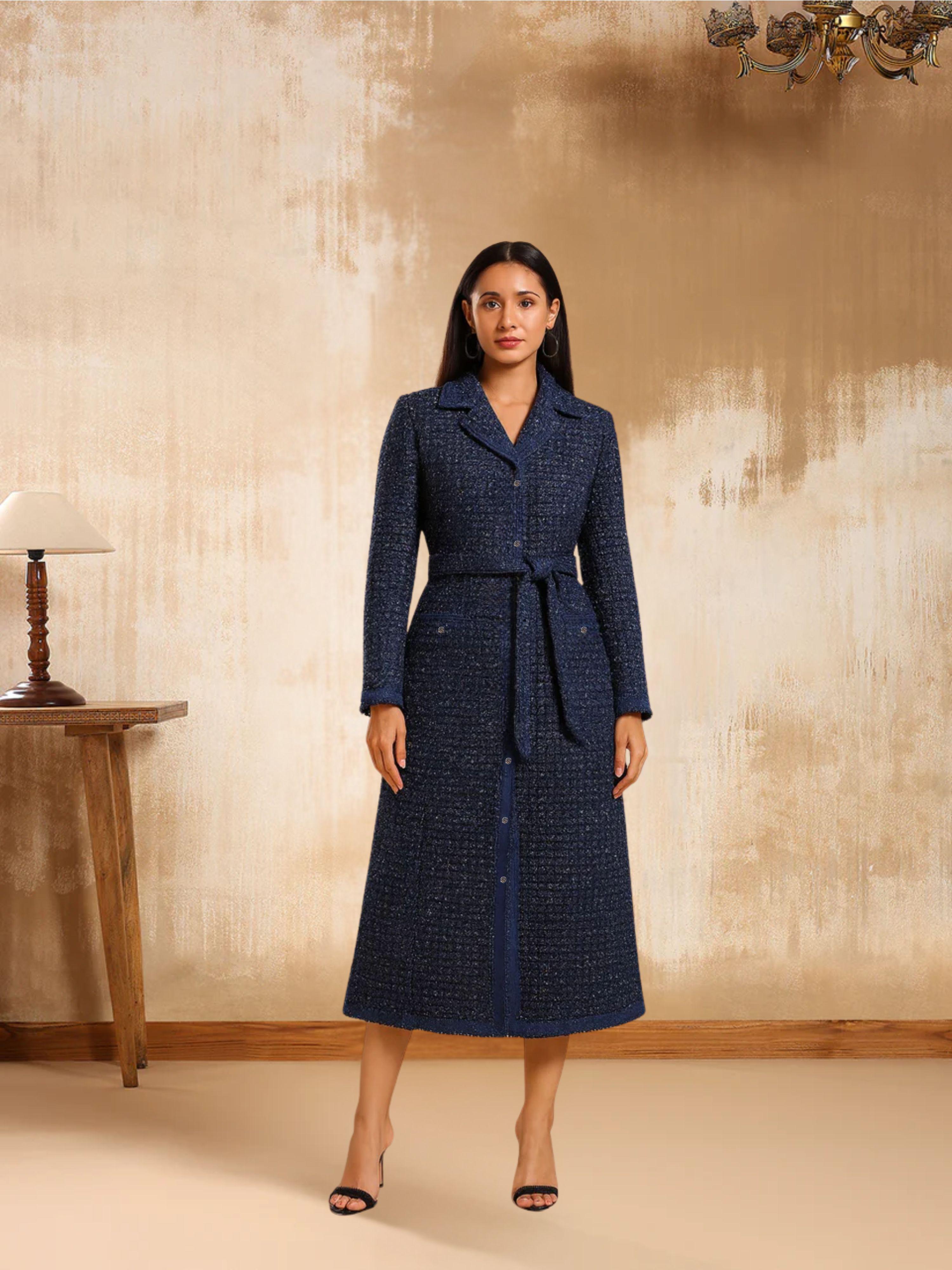 Buy Tweed Longline Coat For Women Online | Onto By Aanchal