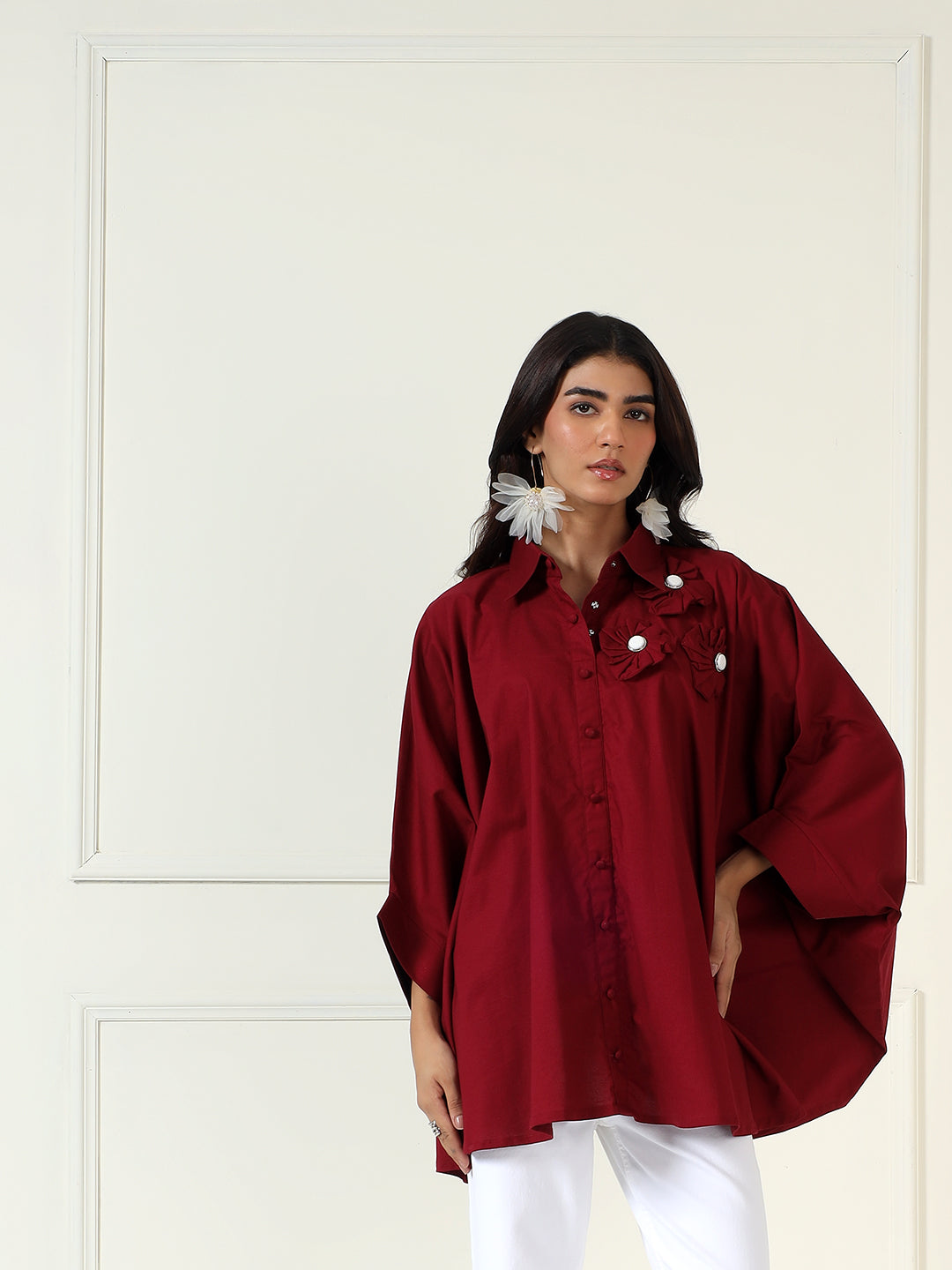 Denim Bloom Shirt In Maroon